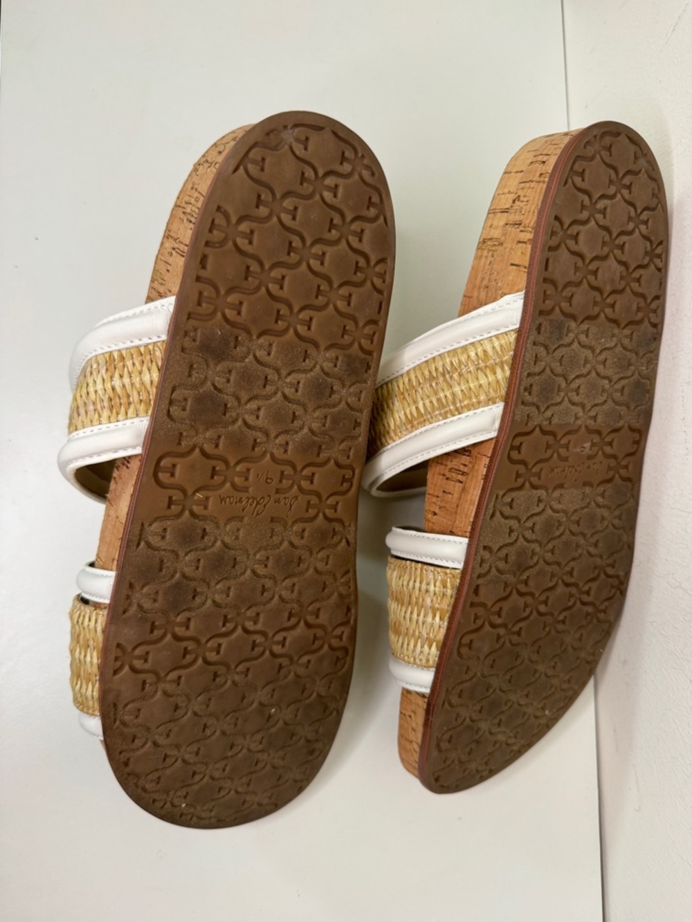 Sam Edelman White Natural Raffia Cork Slide Sandals Womens Summer Resort - Picture 10 of 11